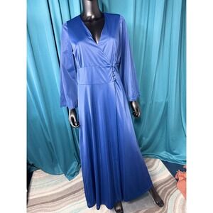 Vintage Cinandre Lingerie Maxi Dress &‎ Robe Set Blue Nylon Size L